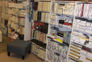 shelves of fabric books