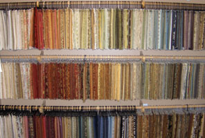 rows of hanging fabric samples